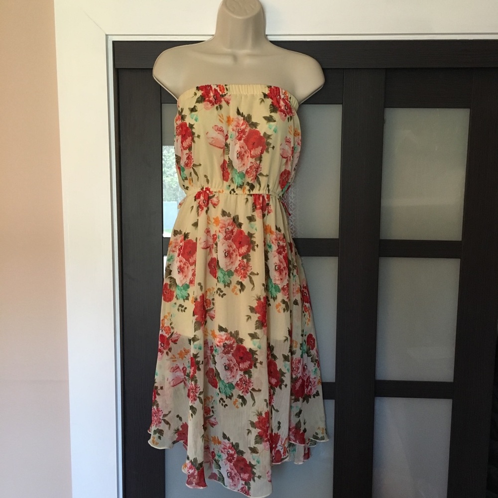 Papaya Floral Strapless Dress Sz M Yellow Pink